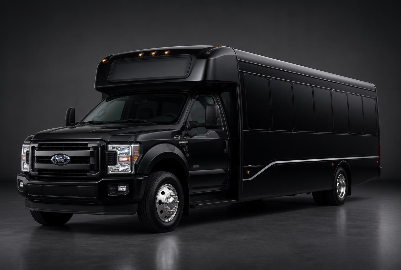 Black shuttle bus for larger group and corporate event transportation